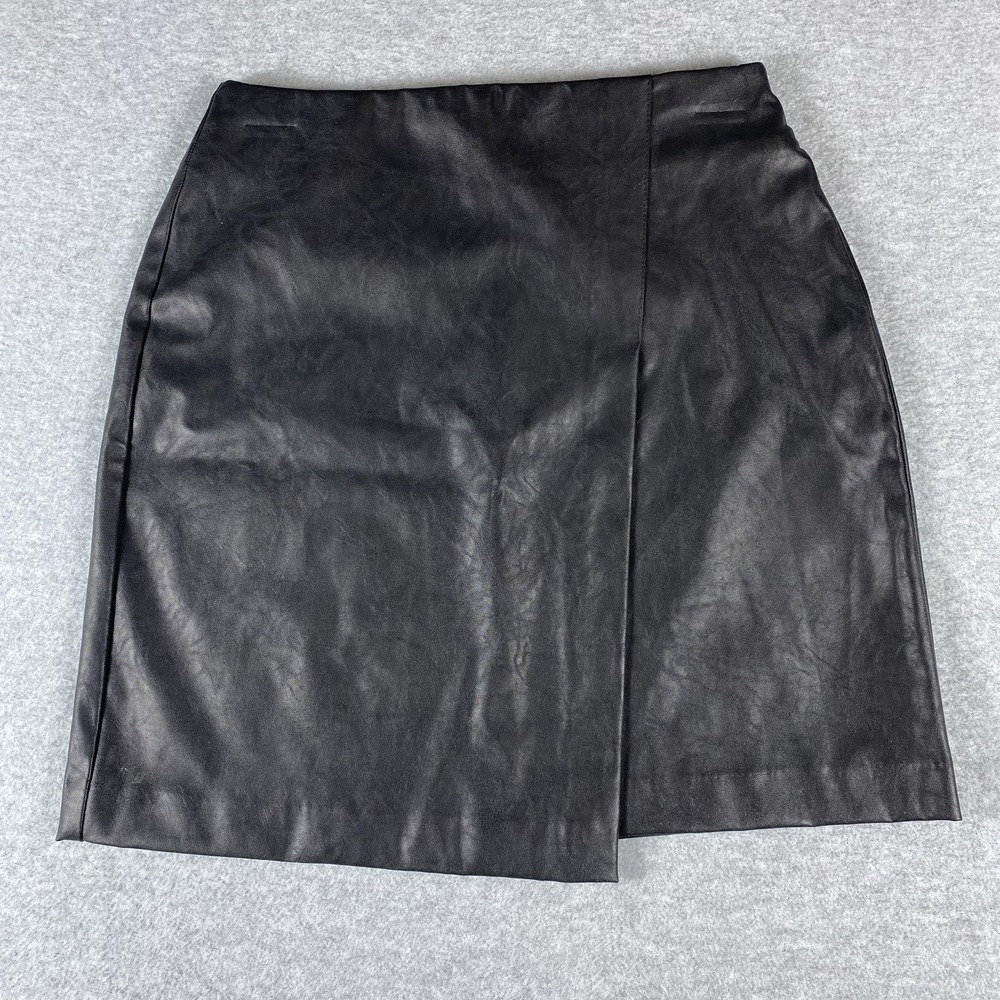 Bar III Skirt Womens XS Black Faux Leather Asymmetrical Pencil Midi High Waist